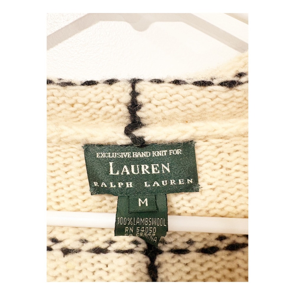 Lauren Ralph Lauren Plaid Lambswool Hooded Toggle Duster Cardigan Coat Cream M - Picture 2 of 4